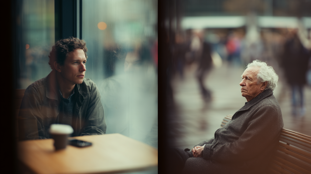Deux hommes, deux générations. Le point commun est la solitude.